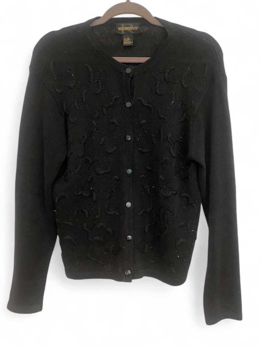 Y2K REQUIREMENTS BLACK EMBROIDERED BEADED FLORAL BUTTON DOWN CARDIGAN SIZE SMALL